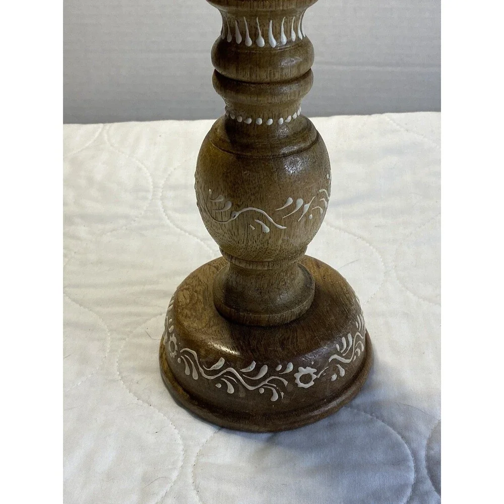Wooden Hand painted Chunky Candle Holder, Column, 12” Tall